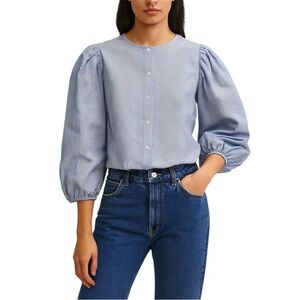 Massimo Dutti Balloon Sleeve Button down Top Size 10 Medium